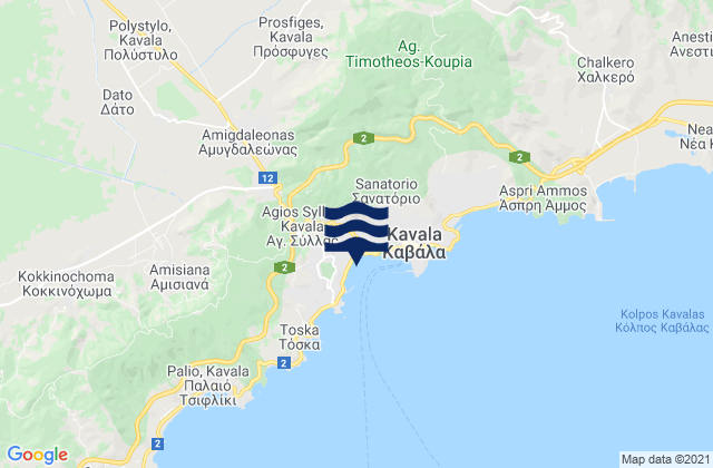 Mappa delle Getijden in Amygdaleónas, Greece