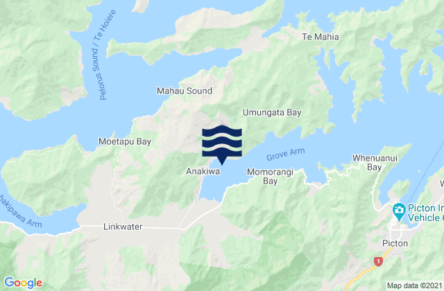 Mappa delle Getijden in Anakiwa Bay, New Zealand