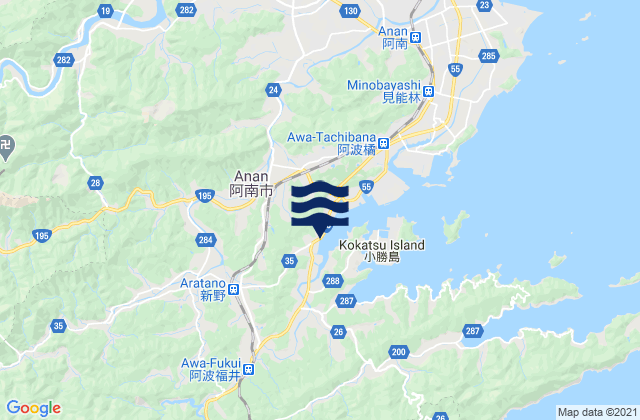 Mappa delle Getijden in Anan Shi, Japan