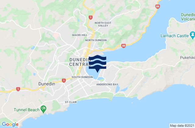 Mappa delle Getijden in Andersons Bay Inlet, New Zealand