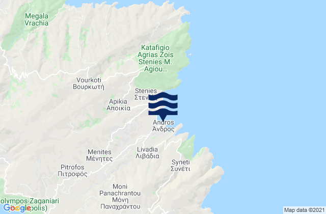 Mappa delle Getijden in Andros Ateni Beach, Greece