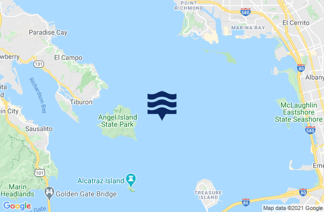 Mappa delle Getijden in Angel Island 0.75 mile east of, United States
