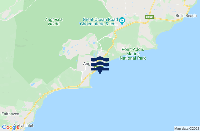 Mappa delle Getijden in Anglesea Beach, Australia