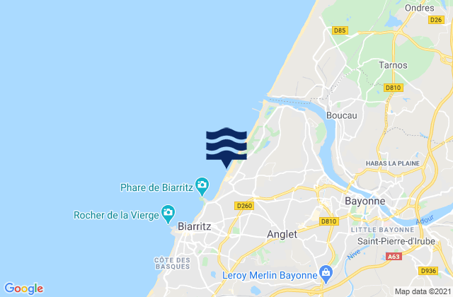 Mappa delle Getijden in Anglet - Chambre d'Amour, France
