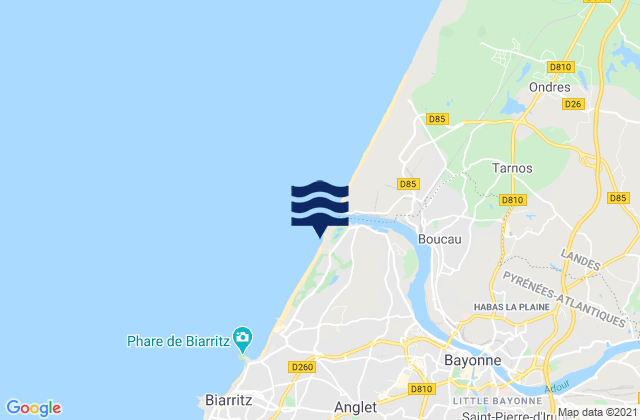 Mappa delle Getijden in Anglet - Les Cavaliers, France