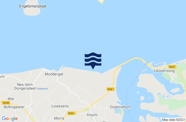 Mappa delle Getijden in Anjum, Netherlands