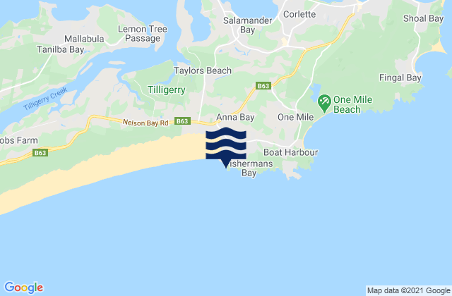 Mappa delle Getijden in Anna Bay-Morna Point, Australia