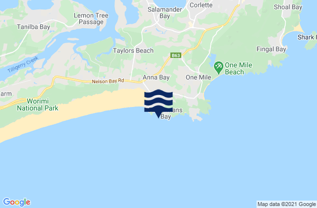 Mappa delle Getijden in Anna Bay, Australia