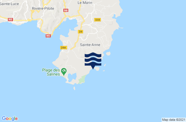 Mappa delle Getijden in Anse Trabaud, Martinique