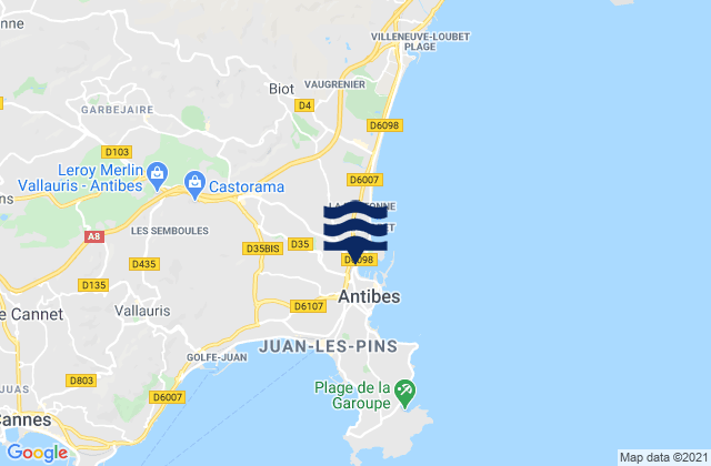 Mappa delle Getijden in Antibes, France
