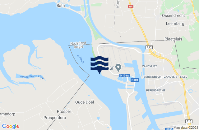 Mappa delle Getijden in Antwerp (Roads) Schelde River, Belgium