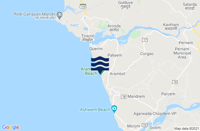 Mappa delle Getijden in Arambol Beach, India
