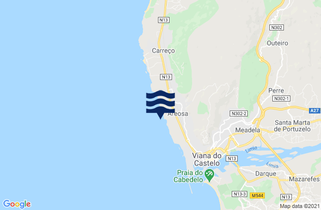 Mappa delle Getijden in Areosa, Portugal