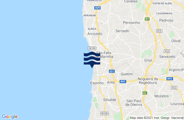 Mappa delle Getijden in Argoncilhe, Portugal