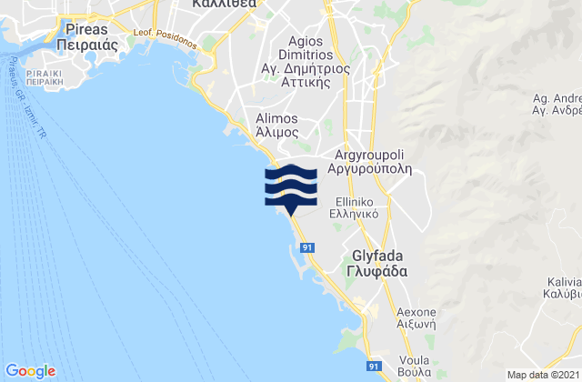 Mappa delle Getijden in Argyroúpoli, Greece