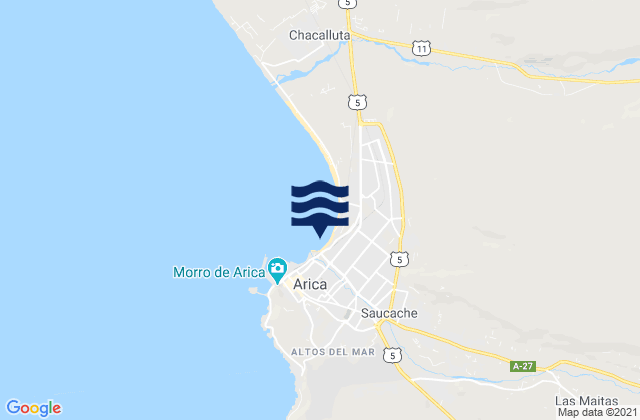 Mappa delle Getijden in Arica, Chile