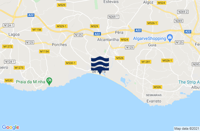 Mappa delle Getijden in Armação de Pêra, Portugal