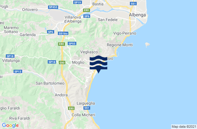 Mappa delle Getijden in Arnasco, Italy