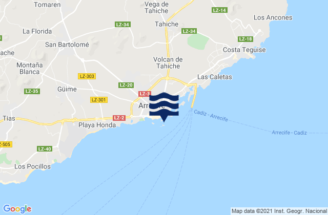 Mappa delle Getijden in Arrecife, Spain
