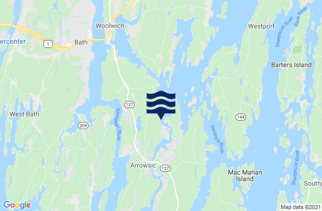 Mappa delle Getijden in Arrowsic Island, United States