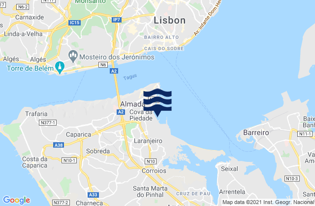 Mappa delle Getijden in Arsenal do Alfeite, Portugal