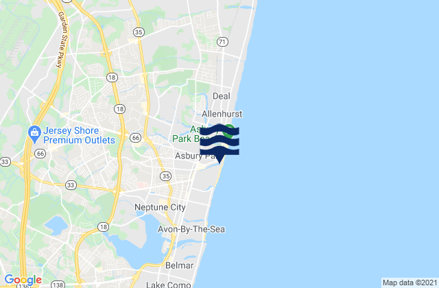 Mappa delle Getijden in Asbury Park, United States
