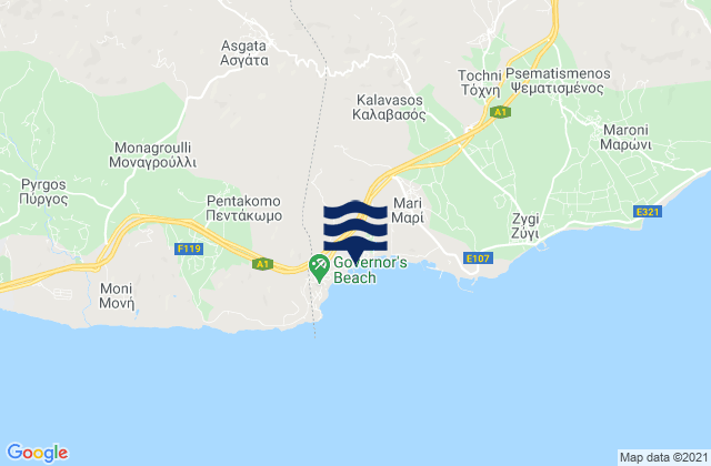 Mappa delle Getijden in Asgáta, Cyprus