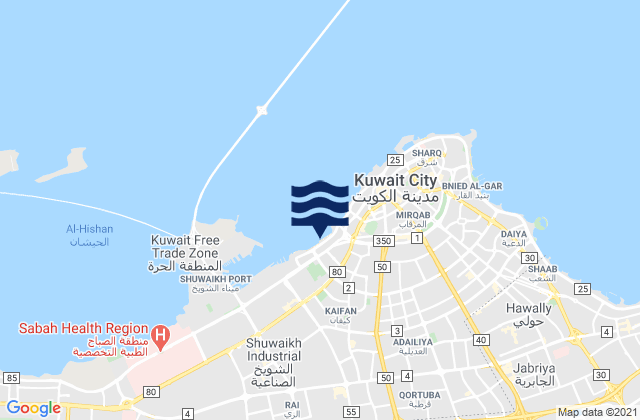 Mappa delle Getijden in Ash Shāmīyah, Kuwait
