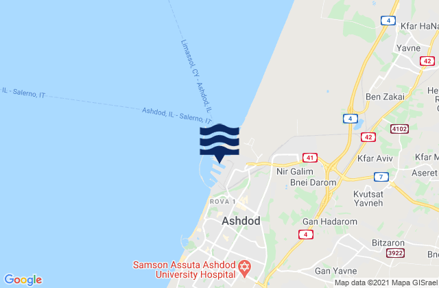 Mappa delle Getijden in Ashdod -Hshover (Port), Israel