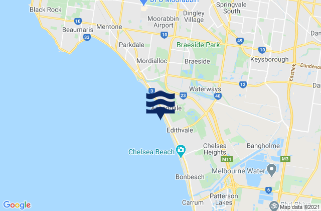 Mappa delle Getijden in Aspendale, Australia