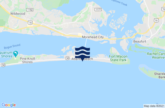 Mappa delle Getijden in Atlantic Beach, United States