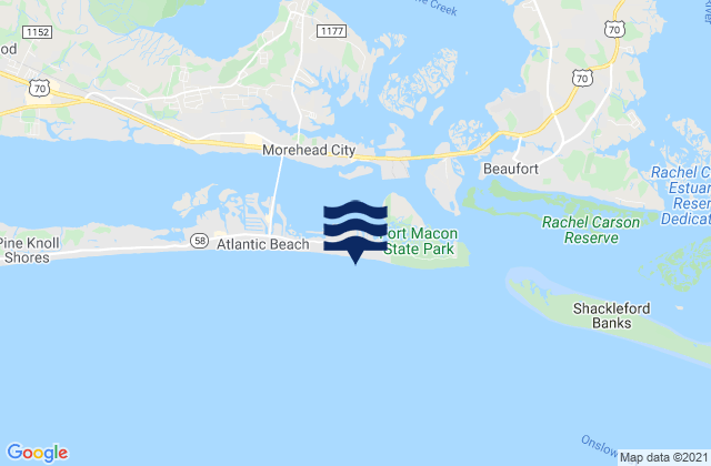 Mappa delle Getijden in Atlantic Beach Triple S Pier, United States