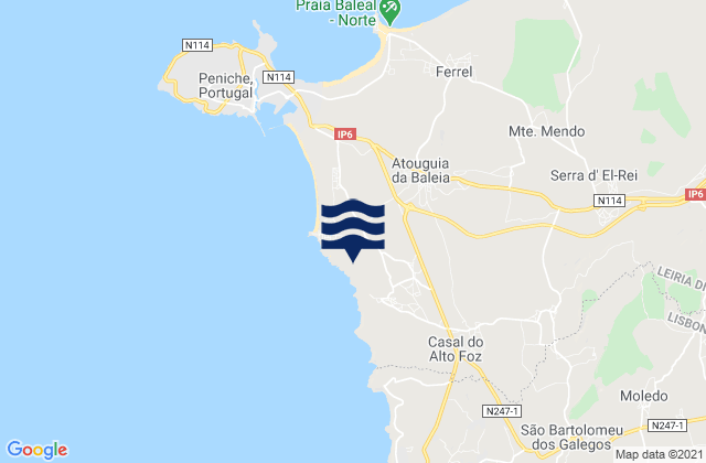 Mappa delle Getijden in Atouguia da Baleia, Portugal