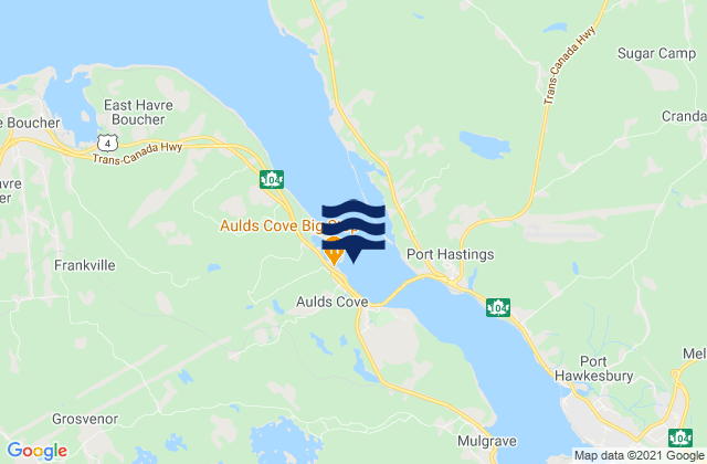 Mappa delle Getijden in Auld Cove, Canada