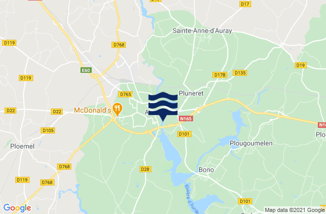 Mappa delle Getijden in Auray (Morbihan), France
