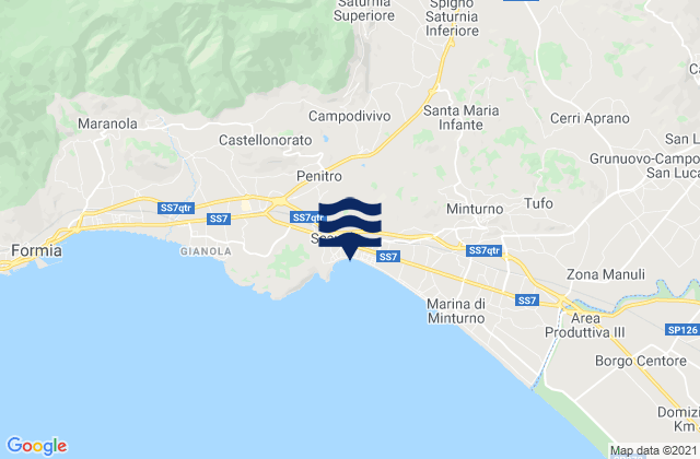 Mappa delle Getijden in Ausonia, Italy