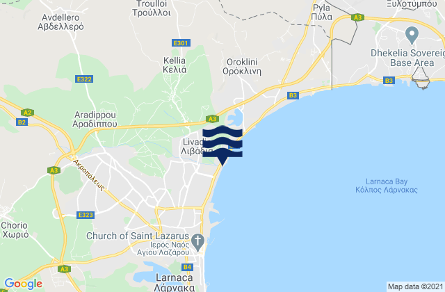 Mappa delle Getijden in Avdelleró, Cyprus