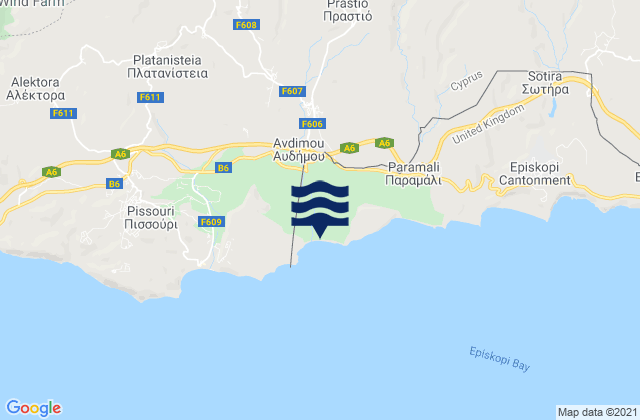 Mappa delle Getijden in Avdímou, Cyprus
