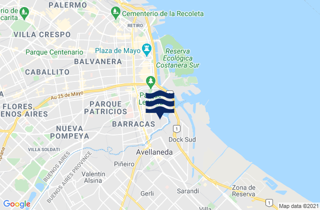 Mappa delle Getijden in Avellaneda, Argentina