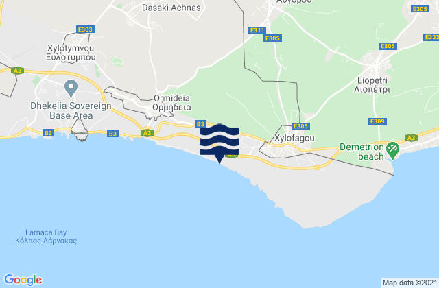 Mappa delle Getijden in Avgórou, Cyprus