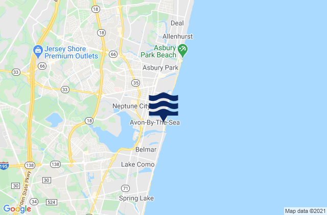 Mappa delle Getijden in Avon-by-the-Sea, United States