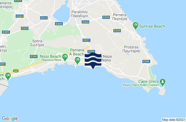Mappa delle Getijden in Ayia Napa, Cyprus
