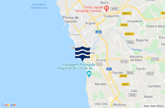Mappa delle Getijden in Azurara, Portugal