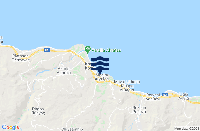 Mappa delle Getijden in Aíyira, Greece