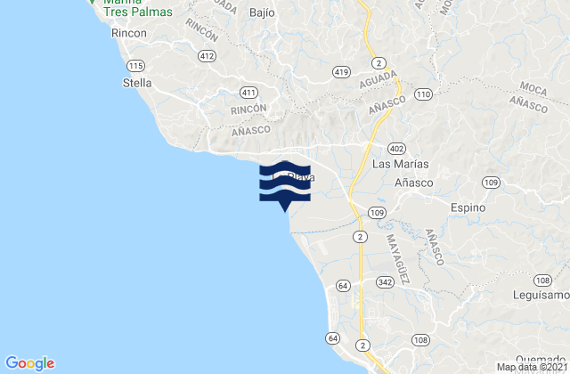 Mappa delle Getijden in Añasco Abajo Barrio, Puerto Rico