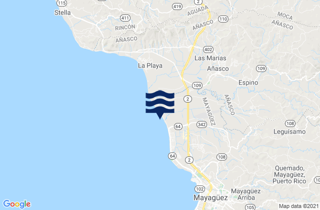 Mappa delle Getijden in Añasco Arriba Barrio, Puerto Rico
