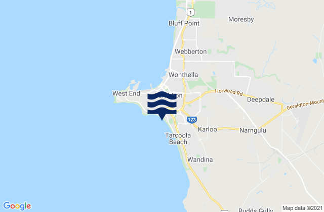 Mappa delle Getijden in Back Beach, Australia
