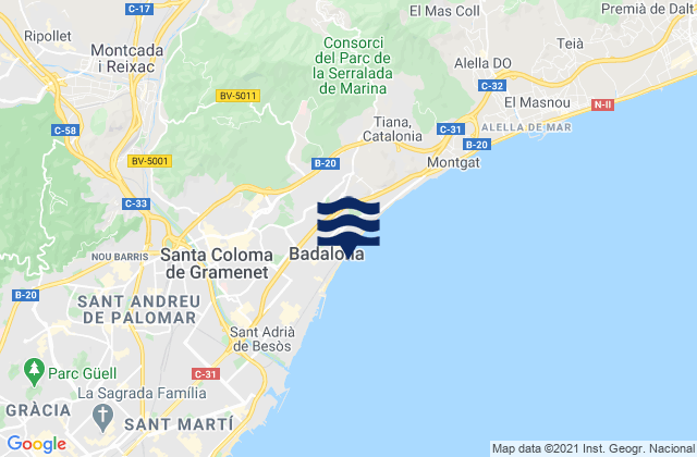 Mappa delle Getijden in Badalona, Spain