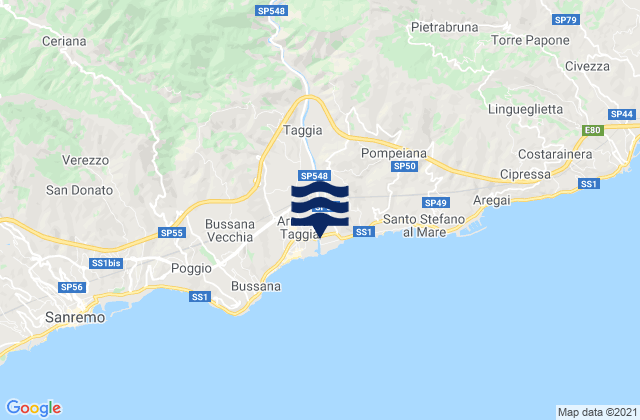 Mappa delle Getijden in Badalucco, Italy