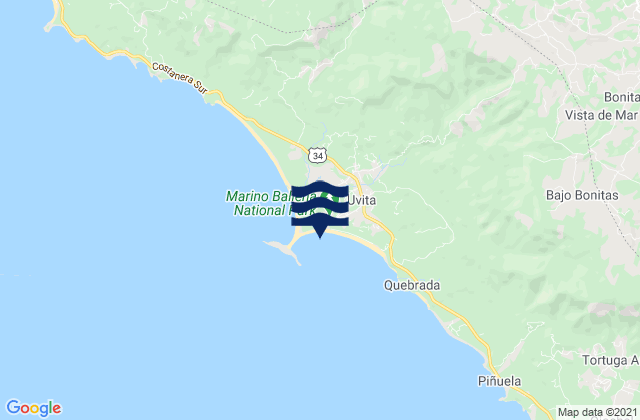 Mappa delle Getijden in Bahia Uvita, Costa Rica